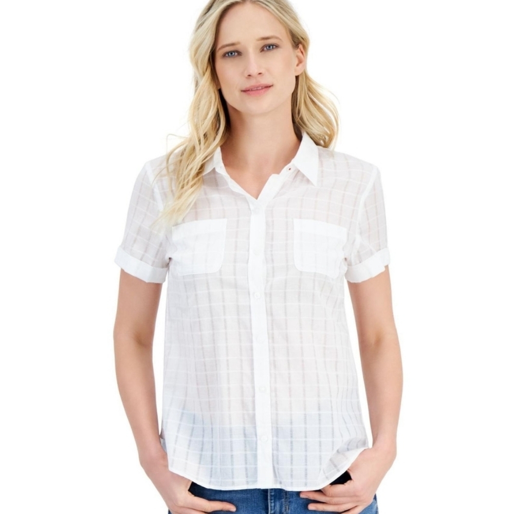NauticaNautica‎ Womens Cotton Dobby Short Peasant Blouse, Style # N4AMD005